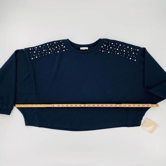 NWT 14TH & UNION Faux Pearl Crew Neck Sweatshirt In Navy Night Size XL - Picture 6 of 10